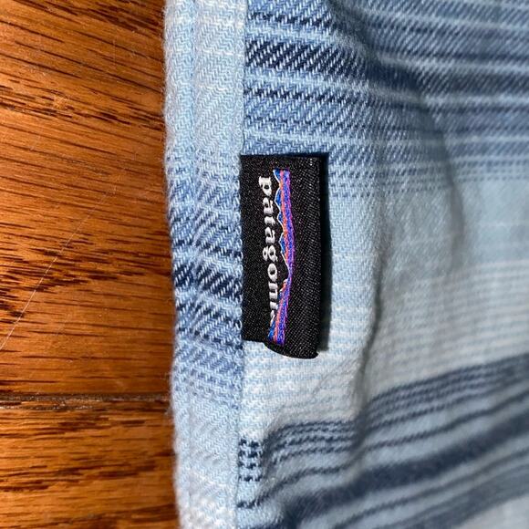 Patagonia $89 Fjord Organic Cotton Flannel Blue Stripe Mens MED EUC - Picture 5 of 9